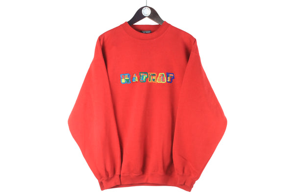 Vintage Naf Naf Sweatshirt Medium red big logo embroidery 90s retro sport jumper crewneck