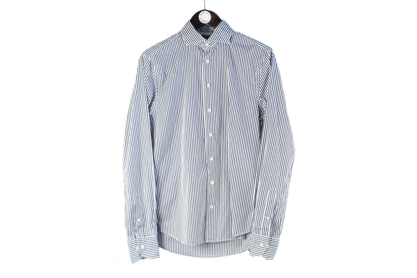 Suitsupply Shirt Small authentic striped pattern luxury made in Poland blue cotton shirt collared oxford button