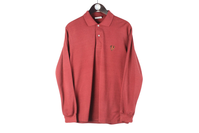 Vintage Hugo Boss Rugby Shirt Medium red small logo 90s retro collared long sleeve sweatshirt