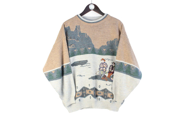 Vintage Sweater Small winter 90s embroidery fishing retro crewneck jumper pullover