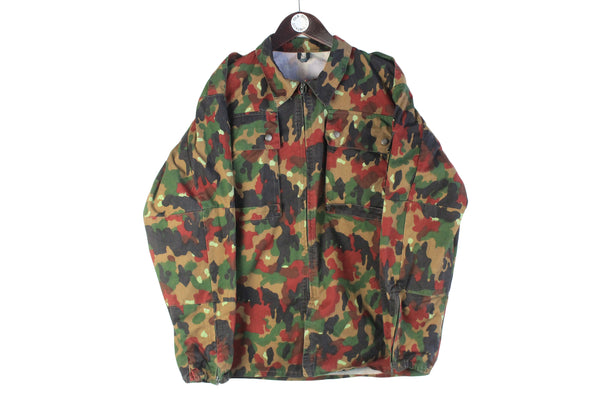 Vintage Military Jacket Medium / Large camo army swiss 90s 80s retro rare camouflage windbreaker heavy cotton