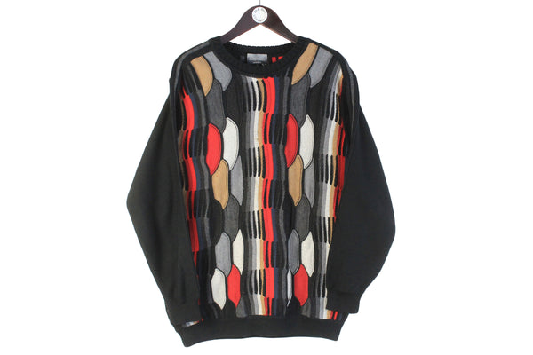 Vintage Carlo Colucci Sweater Large black multicolor 90s 00s retro crewneck pullover jumper 