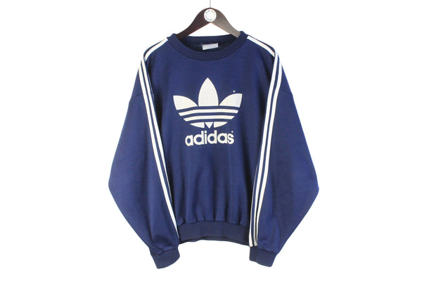 Vintage Adidas Sweatshirt Medium navy blue crewneck 90s jumper big logo pullover sportswear 