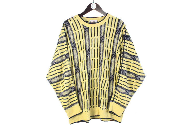 Vintage Carlo Colucci Sweater XLarge yellow abstract pattern 90s retro crewneck classic pullover jumper