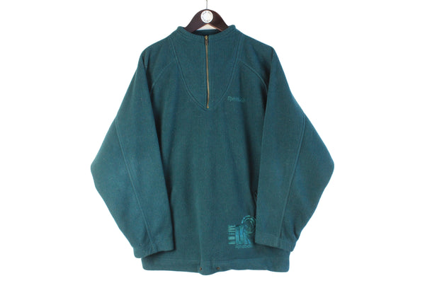 Vintage Reebok Fleece 1/4 Zip Medium green big logo 90s retro sport style sweater ski jumper winter warm pullover