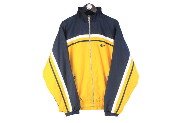 Vintage Reebok Track Jacket XLarge yellow blue full zip 90s retro windbreaker sport jacket