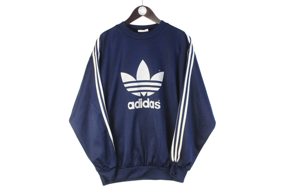 Vintage Adidas Sweatshirt Large navy blue big logo 90s retro crewneck jumper sport wear 
