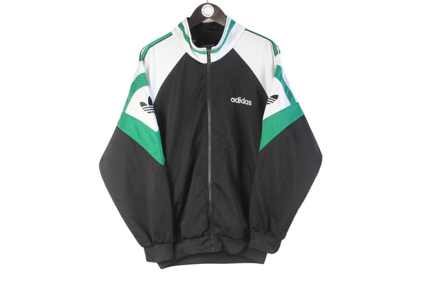 Vintage Adidas Track Jacket Medium black green big logo 90s retro sport style windbreaker classic Germany brand 