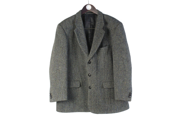 Vintage Harris Tweed Blazer Medium gray wool heavy jacket 90s retro classic college UK style 