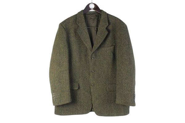 Vintage Harris Tweed Blazer XLarge wool heavy coat 90s retro jacket 3 buttons classic official UK college university style jacket