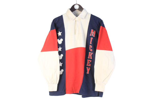 Vintage Mickey Mouse Rugby Shirt Small USA style Disney 90s retro collared long sleeve polo t-shirt retro sport wear American cartoon brand