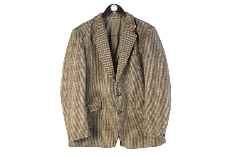 Vintage Harris Tweed Blazer Large brown 90s retro wool heavy coat classic UK official college jacket