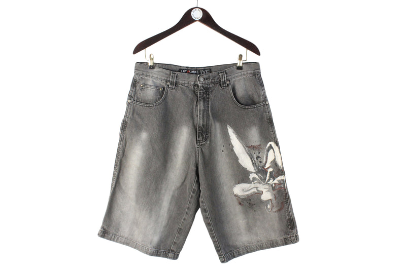 Lot 29 Luxe Warner Bros Shorts 36 gray cartoon streetwear authentic Big logo denim pants