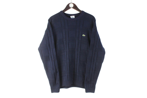 Vintage Lacoste Sweater Large navy blue crewneck casual 90s retro made in France sport style jumper