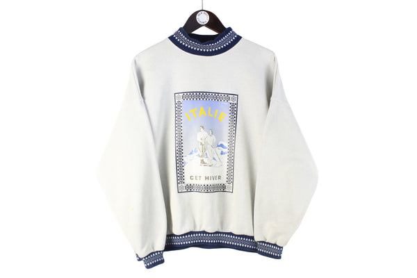 Vintage Italie Cet Hiver Sweatshirt Small gray big logo Italy mountains ski wear 90s 80s retro sport style jumper