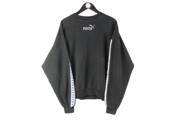 Vintage Puma Sweatshirt Medium black small logo center 90s crewneck sport jumper