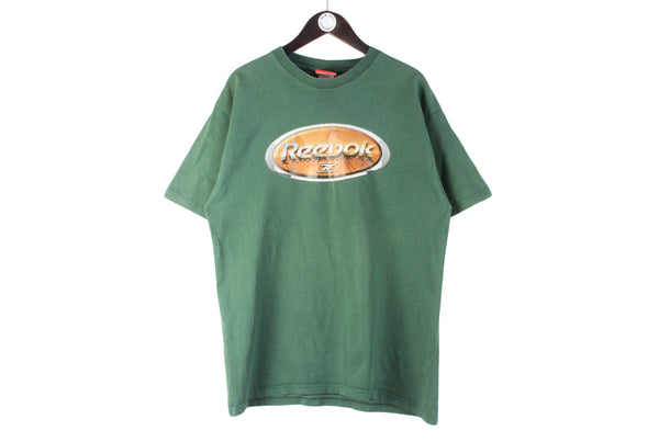 Vintage Reebok T-Shirt Large green big logo 90s sport shirt crewneck short sleeve 