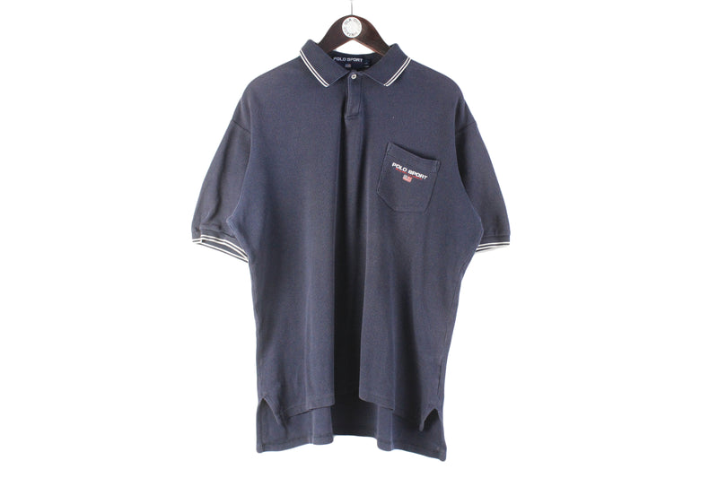 Vintage Polo Sport by Ralph Lauren T-Shirt XLarge small logo collared shirt 90s blue short sleeve top