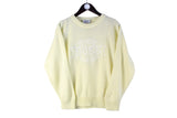 Vintage Hugo Boss Sweater Small yellow big logo jumper 90s retro sport style pullover embroidery print
