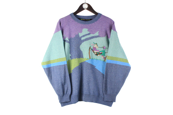 Vintage Sweater Medium embroidery logo 90s retro crewneck jumper wool classic old school