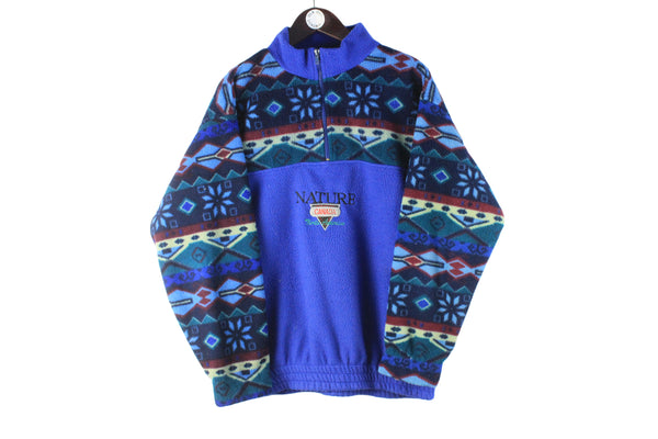 Vintage Fleece 1/4 Zip Large multicolor abstract pattern blue 90s retro ski jumper sweater