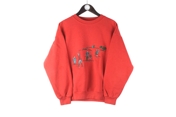 Vintage Golfino Sweatshirt Small retro 90s red big logo golf golfers embroidery sport logo jumper