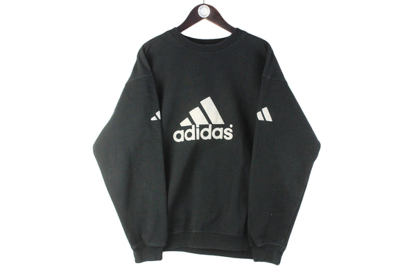 Vintage Adidas Sweatshirt Large black big logo 90s retro sport style crewneck jumper