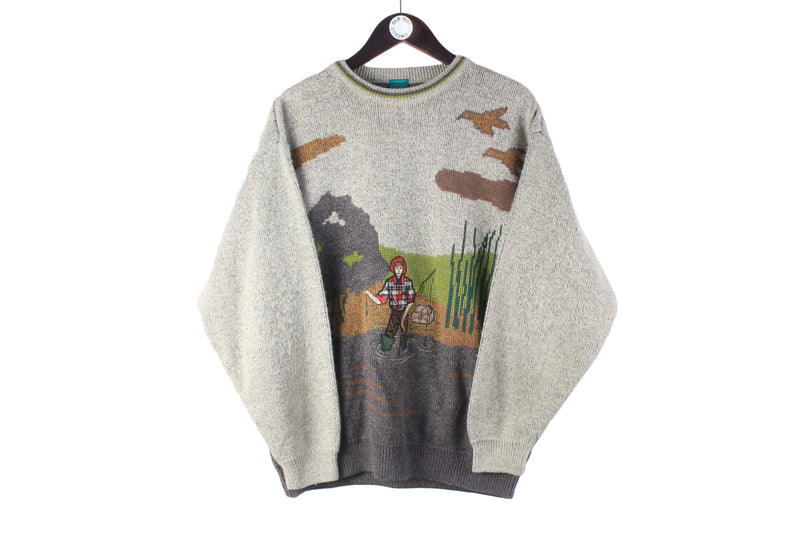 Vintage Canda Sweater Medium embroidery logo crewneck wool pullover jumper 90s gray big logo