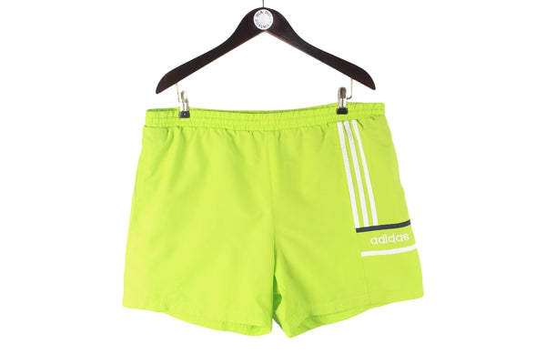  Vintage Adidas Shorts Large swimming summer vibe acid green big logo 90s style 