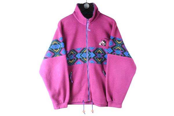 Vintage Mello PolarLite Fleece Full Zip Medium purple abstract pattern authentic 90s retro sport style sweater jumper 