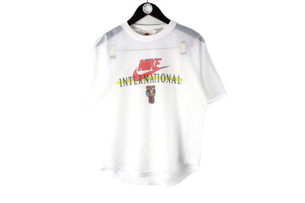 Vintage Nike International Mesh T-Shirt Medium white big logo sport style crewneck 90s running top