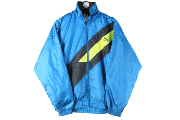 Vintage Puma Jacket Medium blue windbreaker sport style 90s cardigan polyester athletic 