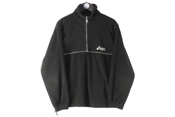 Vintage Asics Fleece Small fleece sweater 90s retro sport classic black jumper half zip