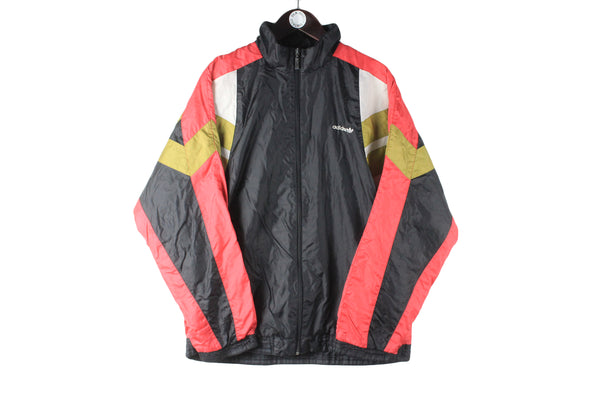 Vintage Adidas Jacket Large windbreaker black red full zip 90s techno rave style classic sport windbreaker