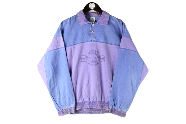 Vintage Adidas Sweatshirt Small purple cotton 90s collared jumper heavy shirt big logo