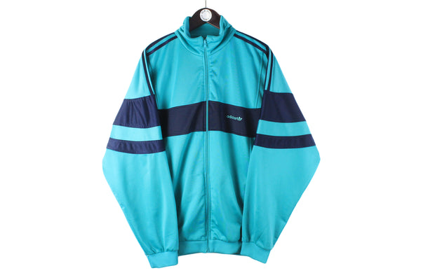 Vintage Adidas Track Jacket  Medium blue retro sport windbreaker classic 3 stripes 90s 80s light wear green  small logo