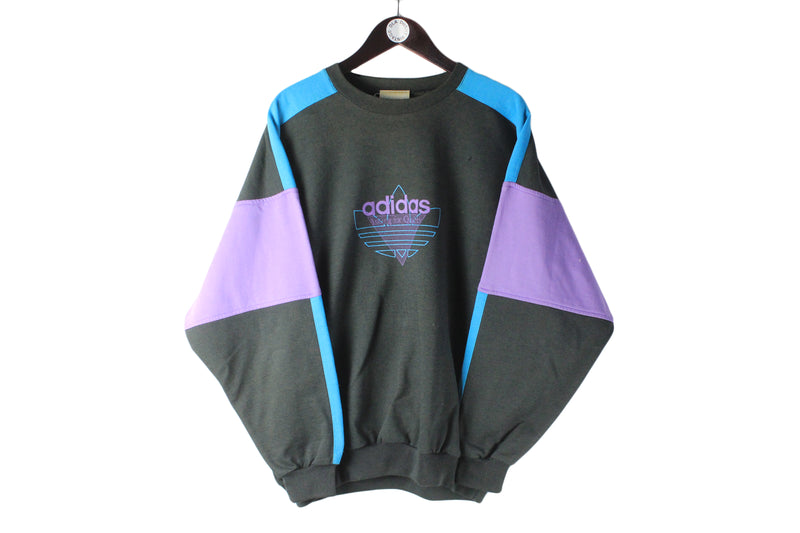 Vintage Adidas Sweatshirt Large black big logo 90s retro crewneck sport jumper authentic pullover 90s