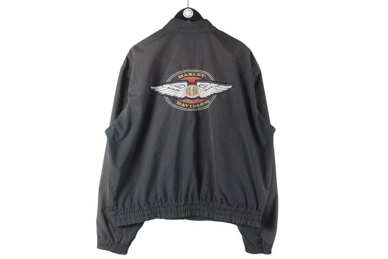 Vintage Harley Davidson Jacket XLarge full zip big logo 90s retro motorcycle biker windbreaker moto USA bike bomber