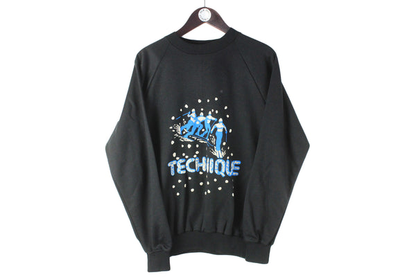 Vintage Ski Sweatshirt Medium black winter logo 90s retro 80s crewneck sport style mountains cozy pullover