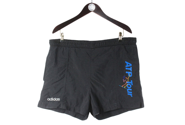 Vintage Adidas ATP Tour Shorts XLarge black big logo tennis 90s retro swimming shorts