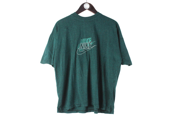 Vintage Nike T-Shirt Medium bootleg big logo 90s retro classic embroidery style cotton shirt green acid rave techno shirt