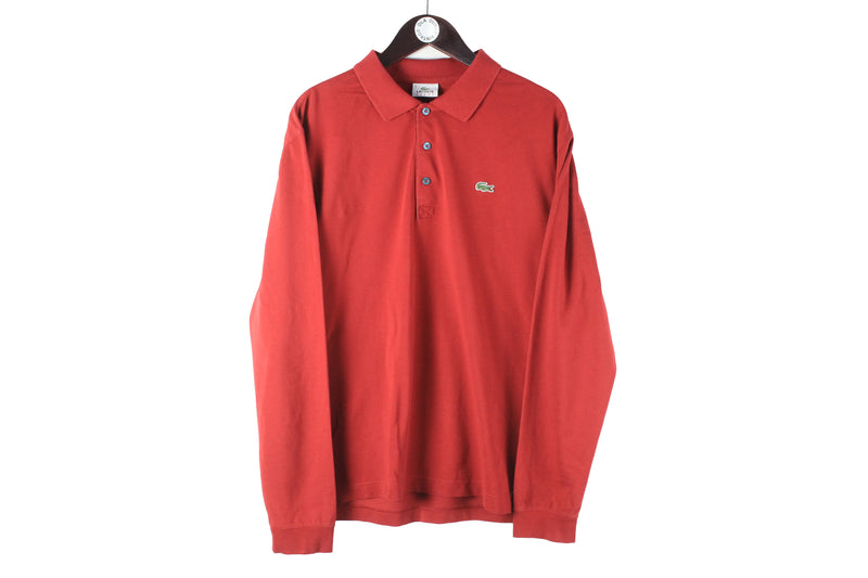 Vintage Lacoste Long Sleeve Polo T-Shirt Large rugby shirt red small logo casual classic jumper collared sweatshirt 00s