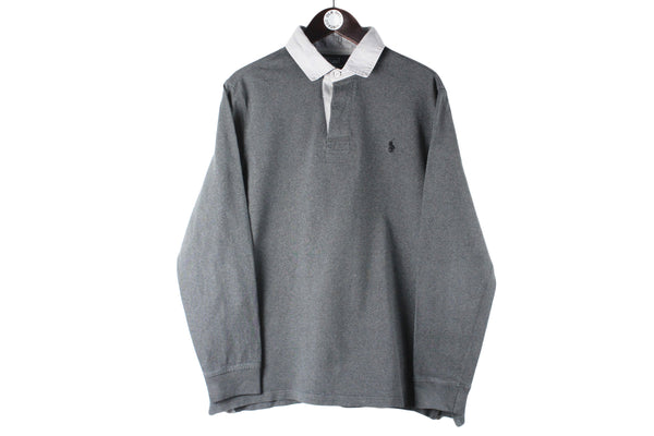 Vintage Polo by Ralph Lauren Rugby Shirt Medium gray small logo collared 90s retro jumper sport sweatshirt