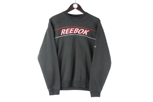 Vintage Reebok Sweatshirt Medium black big logo crewneck 90s retro sport jumper