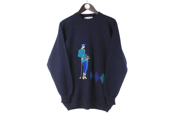 Vintage Pringle Sweater Medium navy blue Golf Nick Faldo 90s retro classic pullover embroidery logo jumper 