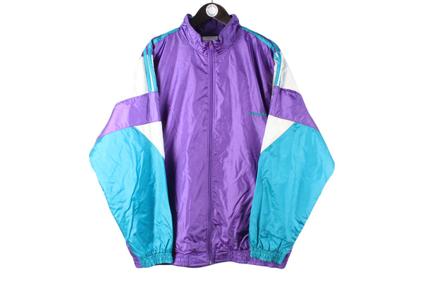 Vintage Adidas Track Jacket  Medium blue retro sport windbreaker classic 3 stripes 90s 80s light wear purple green  small logo