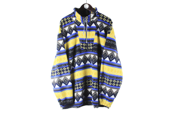 Vintage Fleece 1/4 Zip XLarge multicolor half zip 90s retro sport style sweater jumper outdoor cozy pullover