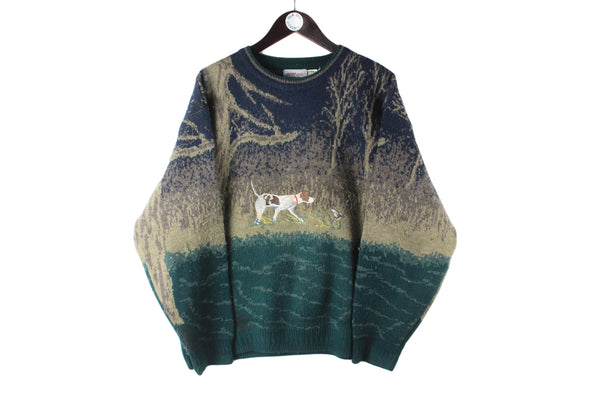 Vintage Berto Lucci Sweater Medium embroidery logo 90s retro crewneck pullover jumper wool hunting dog big logo