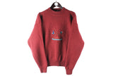 Vintage Hunting Sweater Medium red big embroidery logo 90s retro Jan Stuart wool jumper crewneck pullover