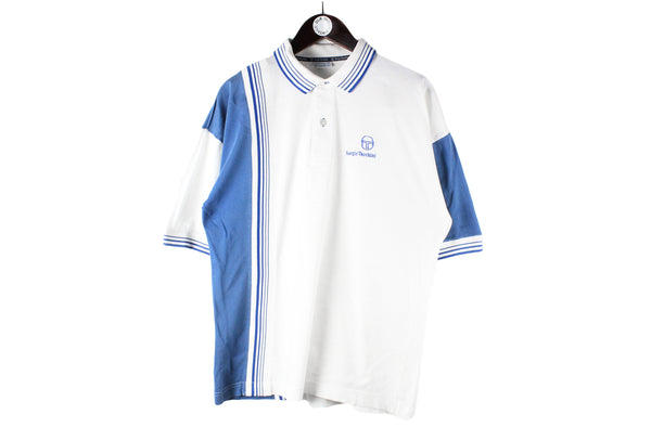 Vintage Sergio Tacchini Polo T-Shirt XLarge white blue 90s retro collared small logo tennis sport Italian shirt